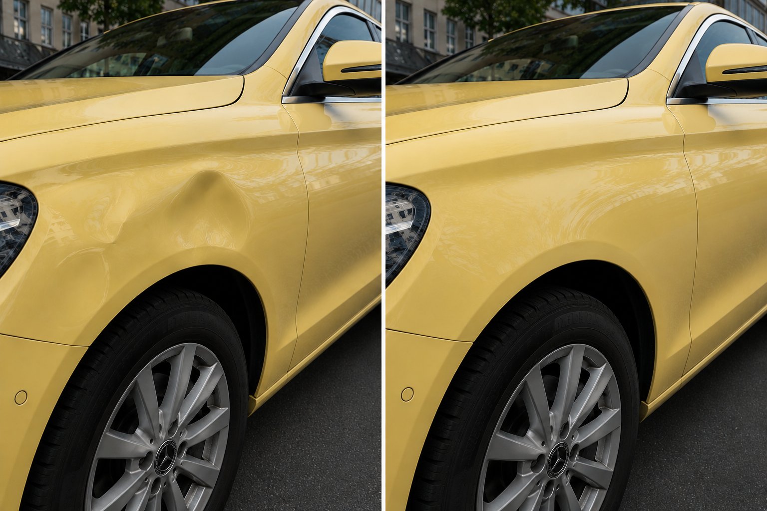 Mercedes Kotflügel Delle vorher nachher