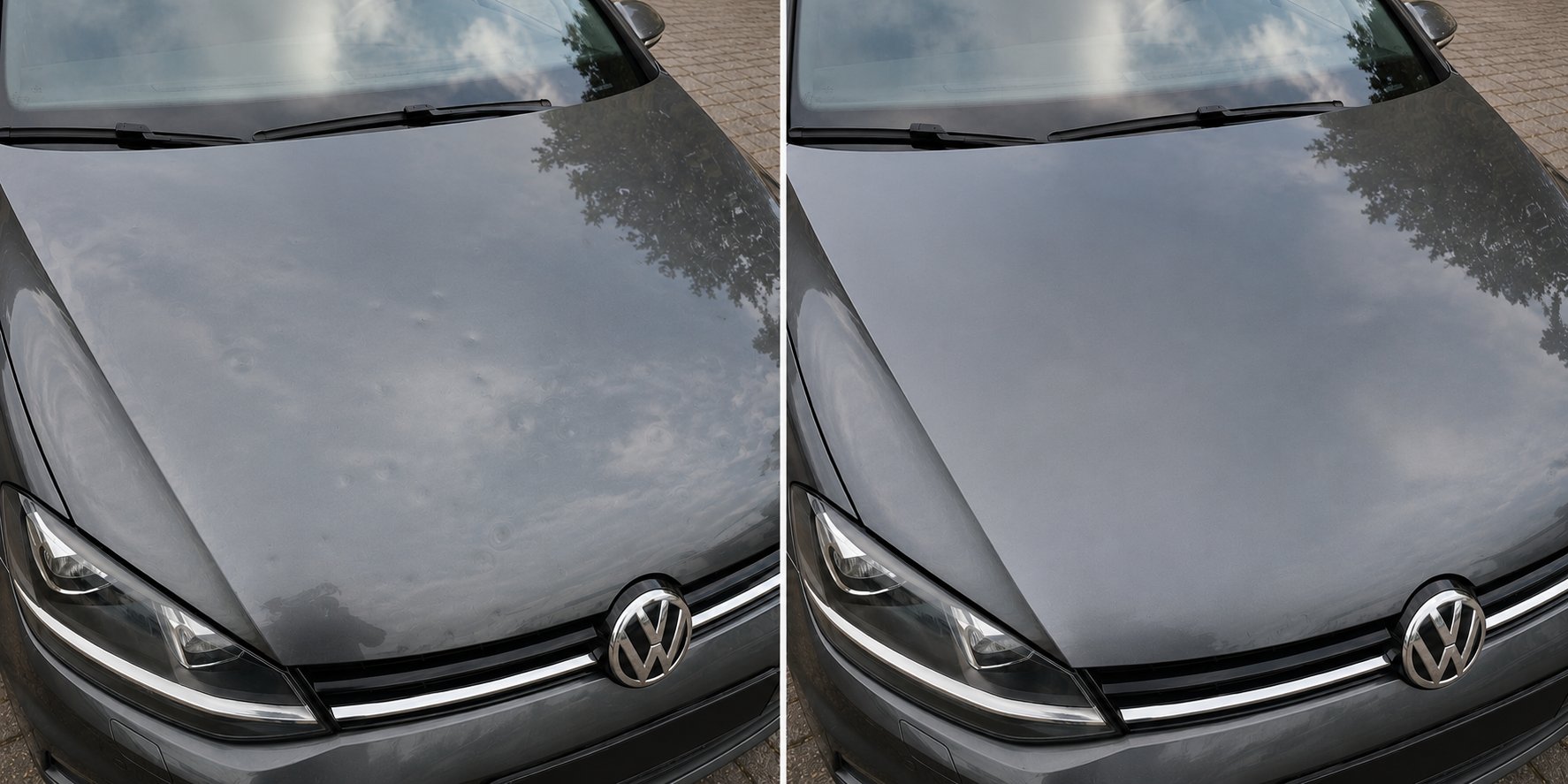 VW Golf Hagelschaden Motorhaube vorher nachher